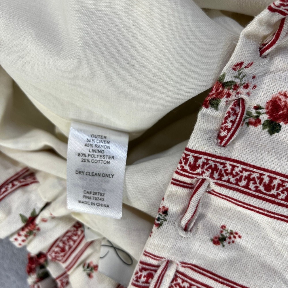 Joie Floral Tiered Midi Skirt L Cream Red Linen Boho Cottagecore Prairie Peasant - Picture 4 of 8